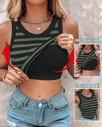 💓Summer Hot Sale £8.99!!🏖️Women’s Ribbed Stretch Tank Top with Built-In Shelf Bra