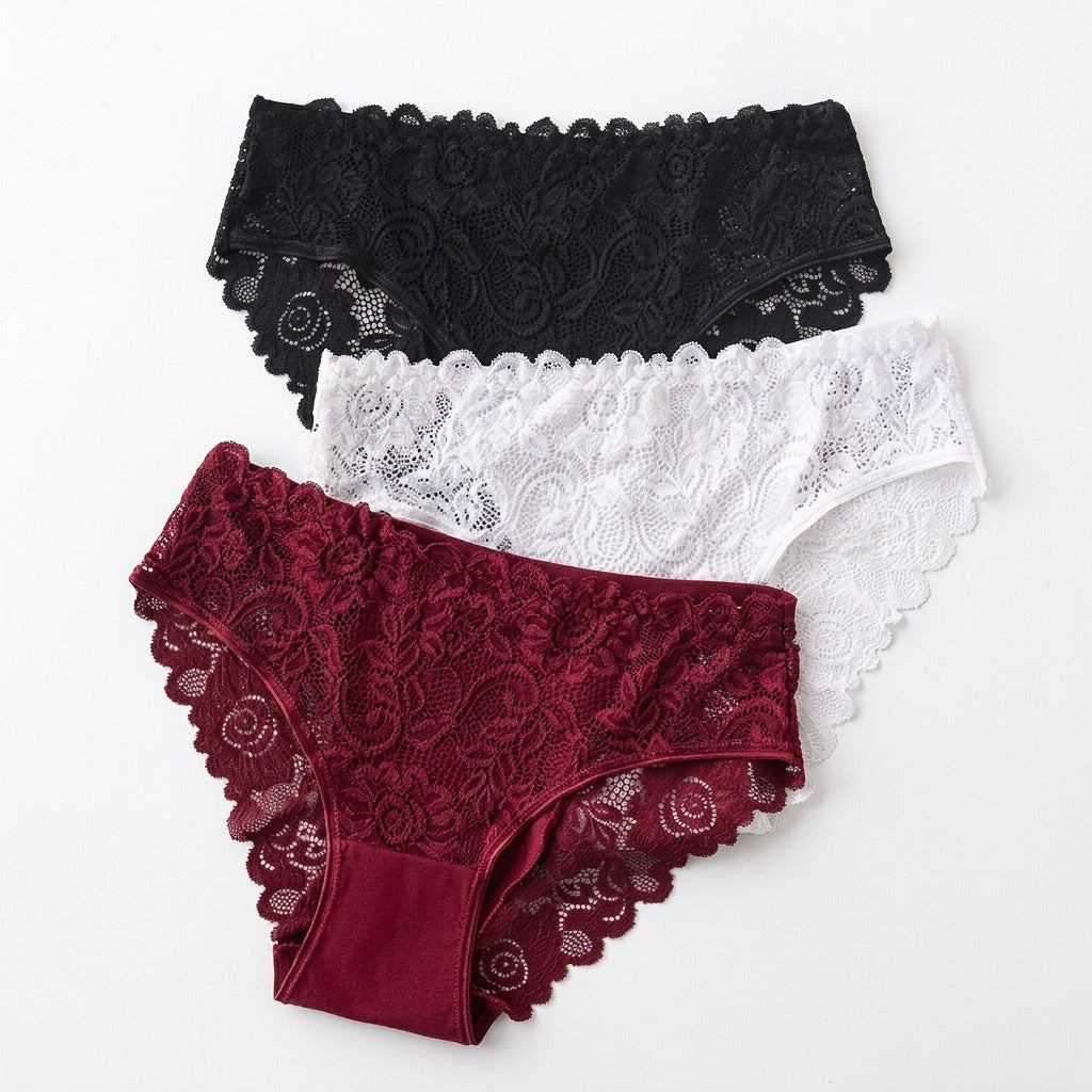 FloraLuxe™ 3PCS Embroidered Lace Panty Set