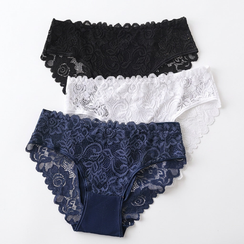 FloraLuxe™ 3PCS Embroidered Lace Panty Set