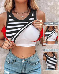💓Summer Hot Sale £8.99!!🏖️Women’s Ribbed Stretch Tank Top with Built-In Shelf Bra